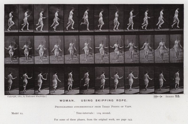 La Figura Humana en Movimiento: Mujer, usando cuerda para saltar de Eadweard Muybridge