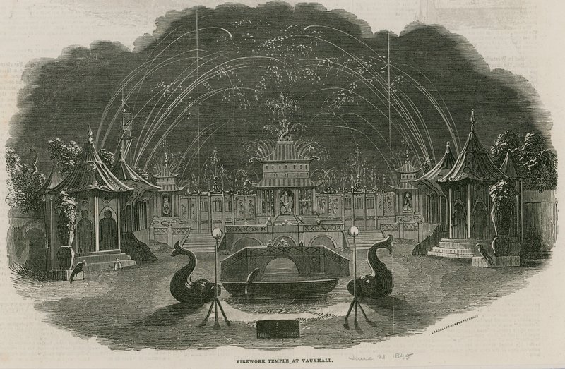 Templo de fuegos artificiales en los Jardines Reales de Vauxhall, Londres de Ebenezer Landells