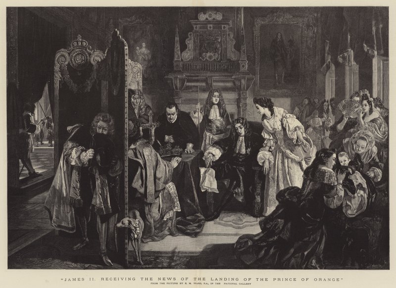 Jacobo II recibiendo la Noticia del Desembarco del Príncipe de Orange de Edgar Melville Ward