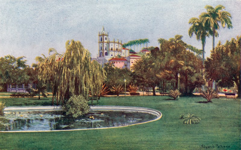 Un rincón de la Praca da Gloria (litografía en color) de Edgar L. Pattison
