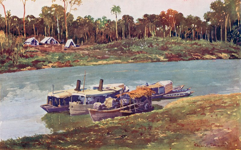 Un campamento militar en un tramo del Alto Amazonas, a tres mil millas del mar (litografía en color) de Edgar L. Pattison