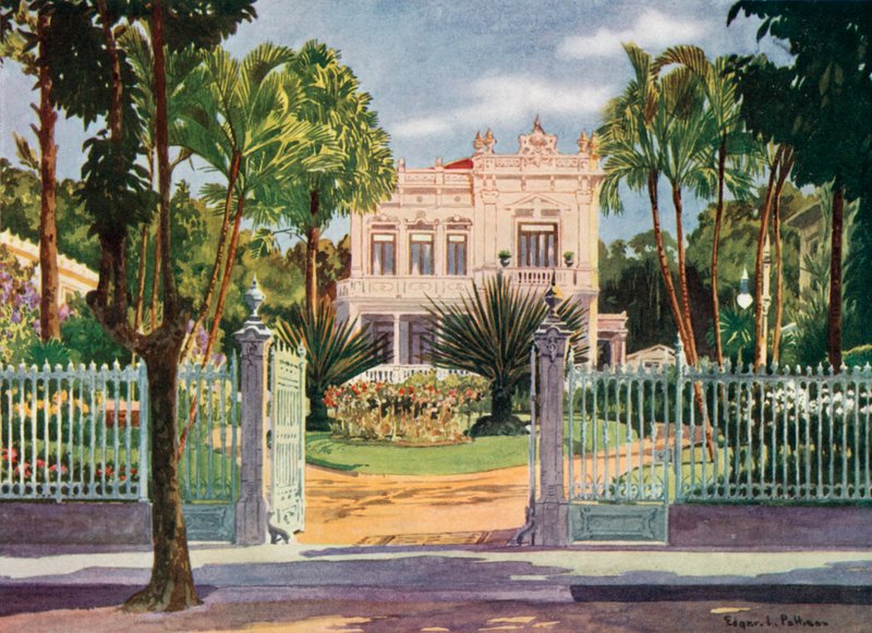 Residencia del Conde Paulo de Frontin, Petrópolis (litografía en color) de Edgar L. Pattison
