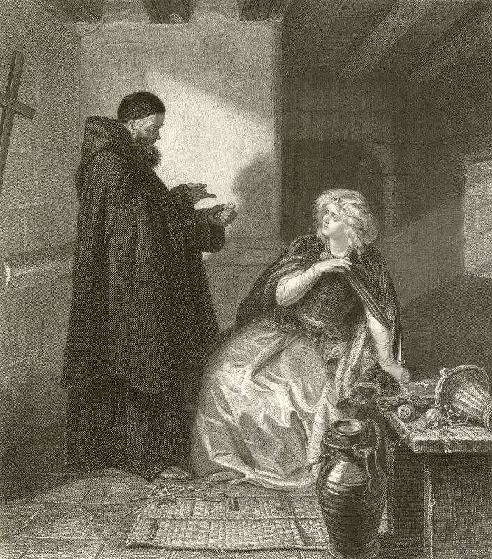 Julieta en la celda de Fray Lorenzo (grabado) de Edgar Melville Ward