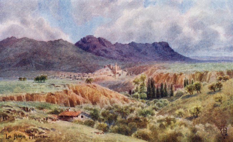 Norte de España: La Rioja Alavesa, mirando hacia el norte a través del Ebro (litografía en color) de Edgar T. A. Wigram