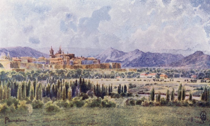 Norte de España: Pamplona, del camino a la frontera (litografía en color) de Edgar T. A. Wigram