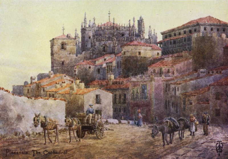 Norte de España: Plasencia, Las Murallas y la Catedral (litografía en color) de Edgar T. A. Wigram