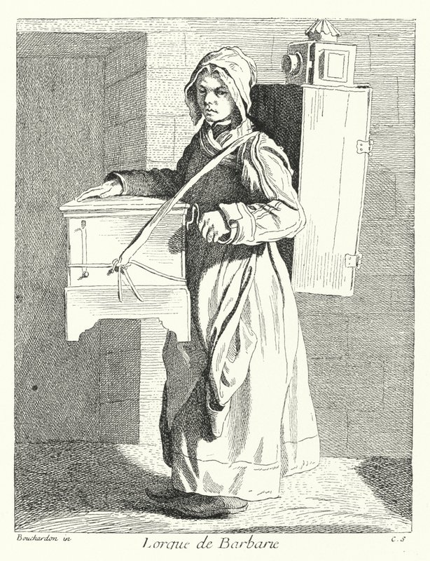 Organillero (grabado) de Edmé (after) Bouchardon