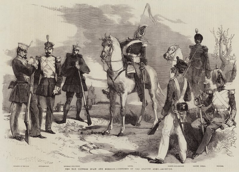 La guerra entre España y Marruecos, trajes del ejército español de Edmond Morin