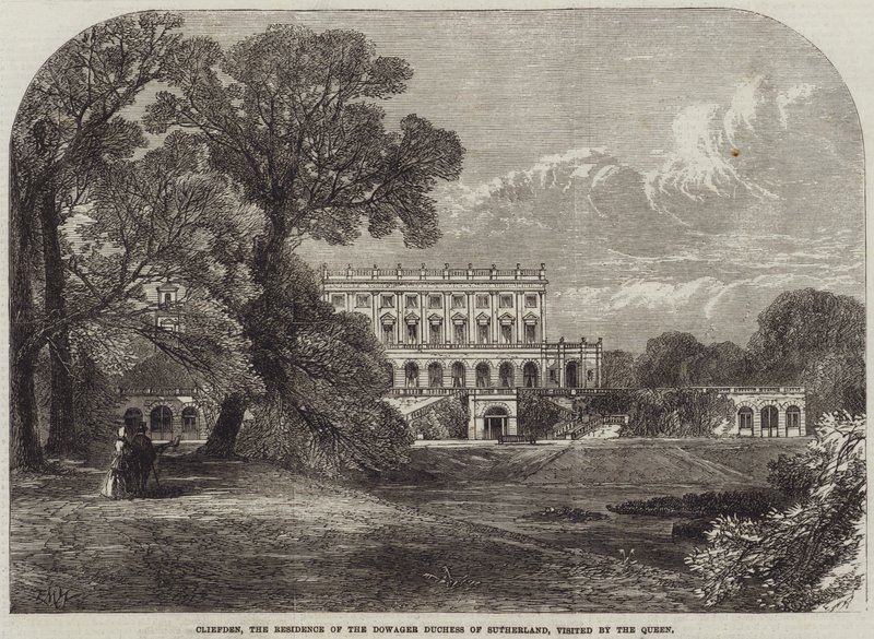 Cliefden, la residencia de la Duquesa Viuda de Sutherland, visitada por la Reina de Edmund Morison Wimperis