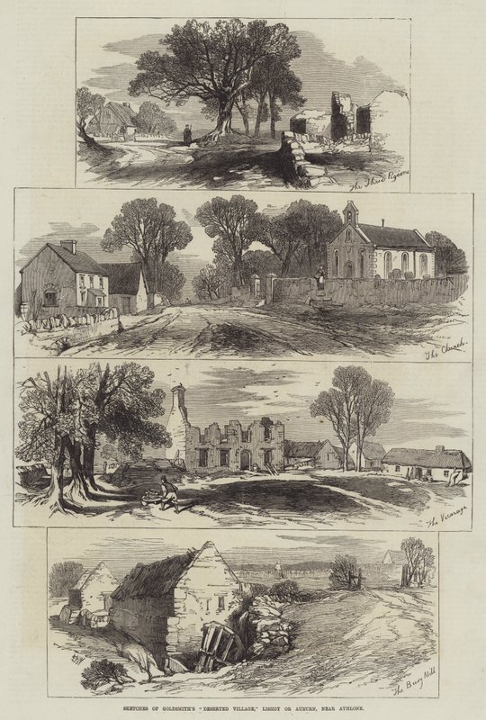 Bocetos de la Aldea Desierta de Goldsmith, Lishoy o Auburn, cerca de Athlone de Edmund Morison Wimperis