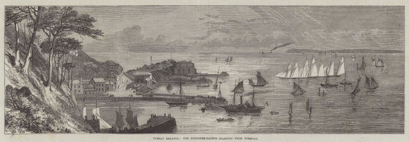 Regata de Torbay, los goletas-yates partiendo de Torquay de Edmund Morison Wimperis