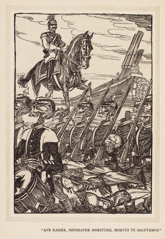 Guirnalda del Kaiser: "Ave Kaiser, Imperator Moriture, Mortui Te Salutamus" (litografía). de Edmund Joseph (after) Sullivan