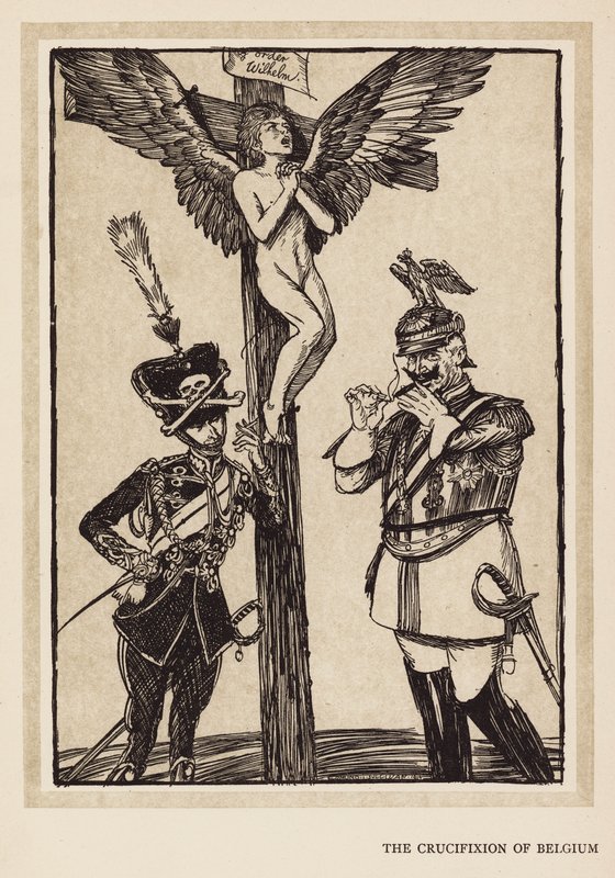 La guirnalda del Kaiser: La Crucifixión de Bélgica (litografía) de Edmund Joseph (after) Sullivan