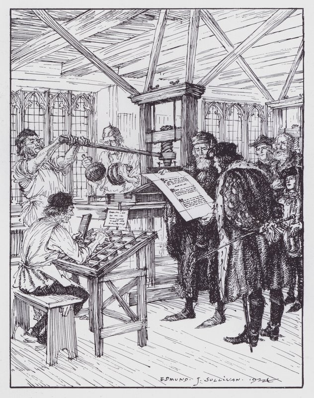 William Caxton en su imprenta de Edmund Joseph (after) Sullivan