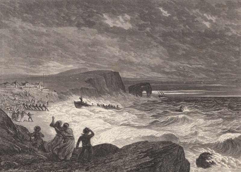 Varar el bote salvavidas (grabado) de Edmund Morison (after) Wimperis