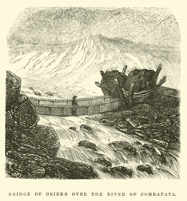 Puente de mimbres sobre el río de Combapata de Edouard Riou