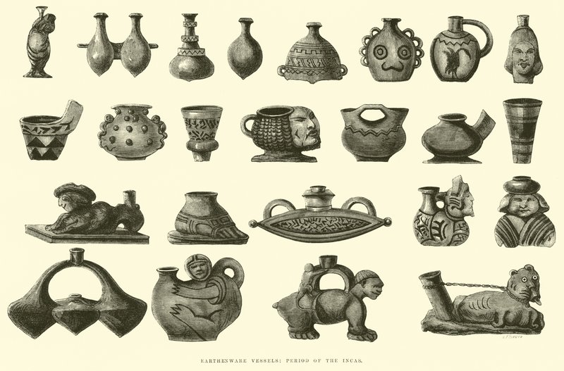 Vasijas de barro, período de los Incas de Edouard Riou