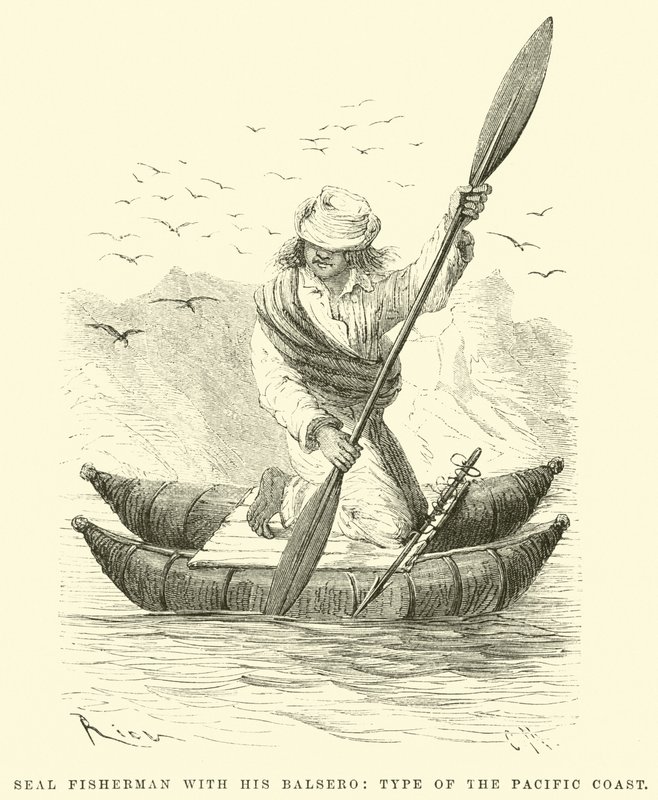 Pescador de Focas con su Balsero, Tipo de la Costa del Pacífico de Edouard Riou