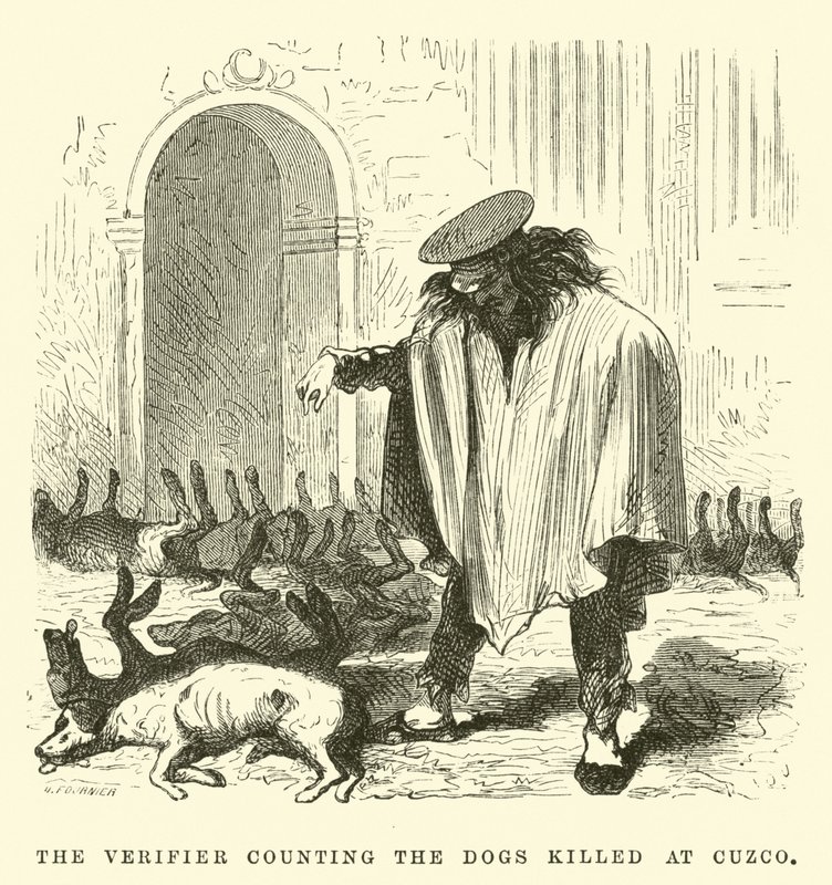 El verificador contando los perros muertos en Cuzco de Edouard Riou