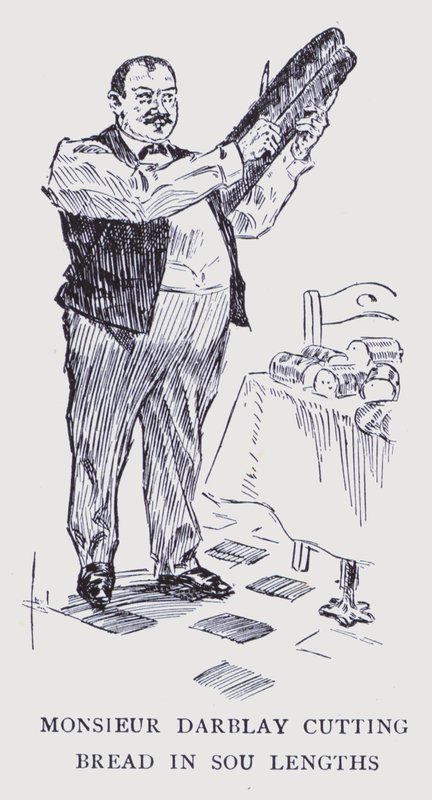 París bohemio: Monsieur Darblay cortando pan en rebanadas (litografía) de Edouard Alfred (1875 1954) Cucuel