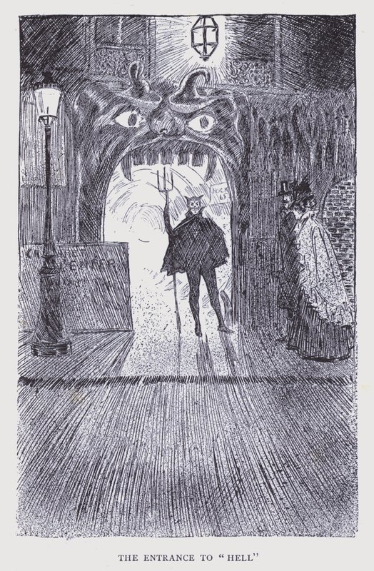 París bohemio: La entrada al "Infierno" (litografía) de Edouard Alfred (1875 1954) Cucuel