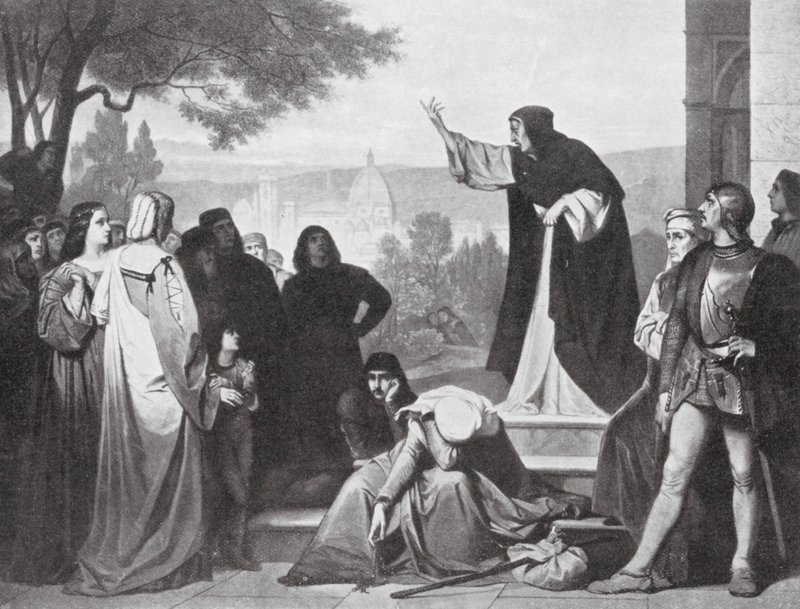 Savonarola predicando (litografía) de Edouard Jean Conrad (after) Hamman