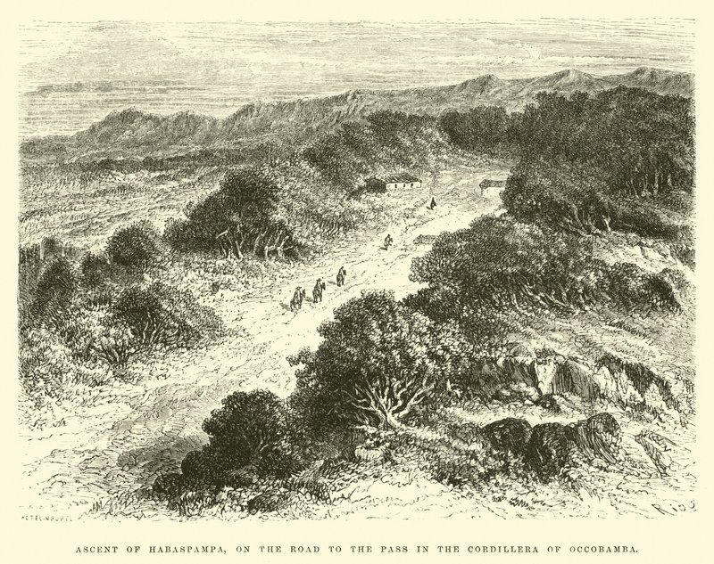 Ascenso de Habaspampa, en el camino al paso en la Cordillera de Occobamba de Edouard Riou