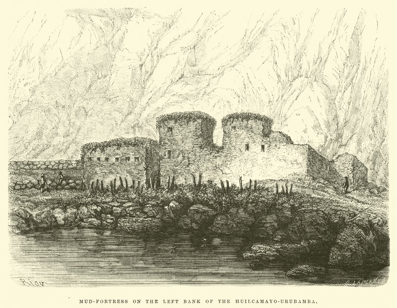 Fortaleza de barro en la orilla izquierda del Huilcamayo-Urubamba de Edouard Riou