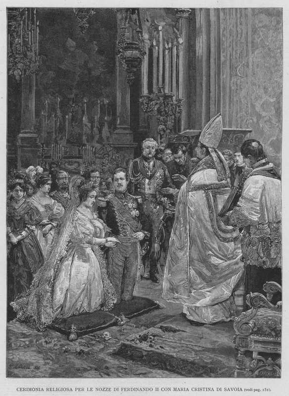 Cerimonia Religiosa Per Le Nozze Di Ferdinando II Con Maria Cristina Di Savoia (grabado) de Edouardo Matania
