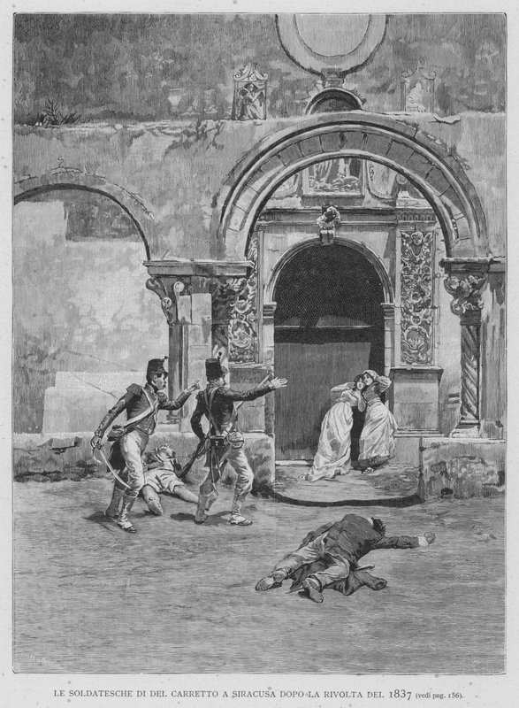 Las tropas de Del Carretto en Siracusa después de la revuelta de 1837 de Edouardo Matania