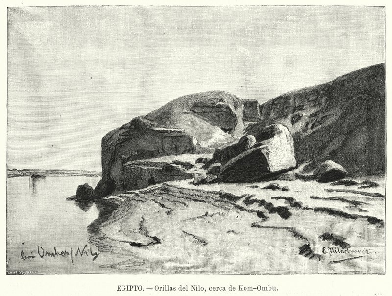Orillas del río Nilo cerca de Kom Ombo, Egipto de Eduard (after) Hildebrandt