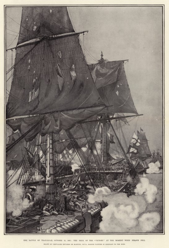 La Batalla de Trafalgar, 21 de octubre de 1805, la cubierta del Victory en el momento en que cayó Nelson de Eduardo de Martino