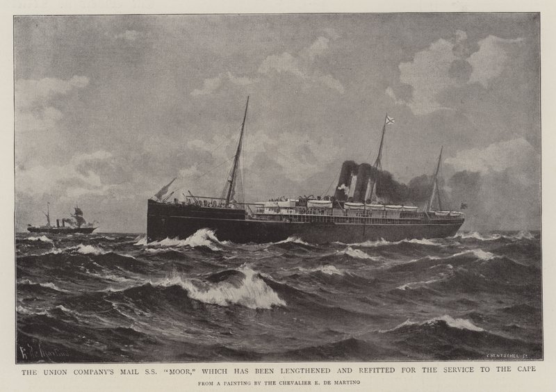 El SS Moor de la compañía Union, que ha sido alargado y reacondicionado para el servicio del Cabo de Eduardo de Martino