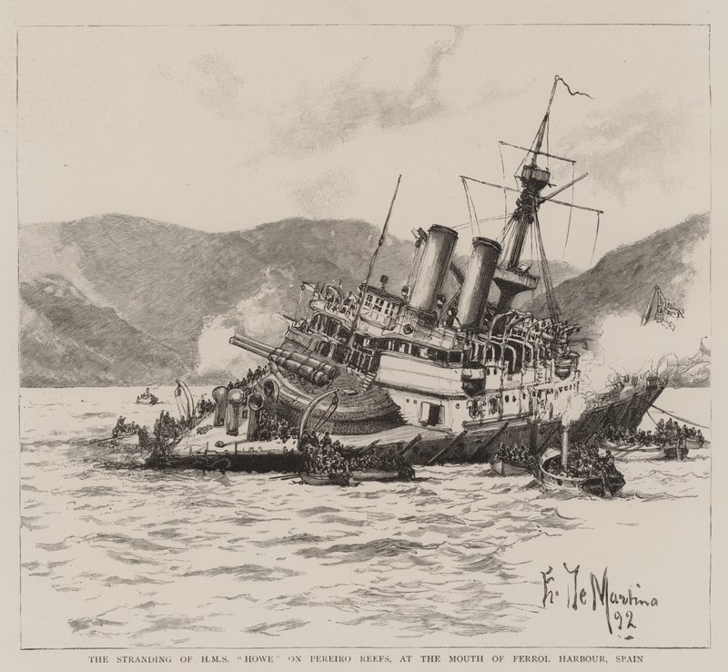 El encallamiento del HMS Howe en los arrecifes de Pereiro, en la boca del puerto de Ferrol, España de Eduardo de Martino
