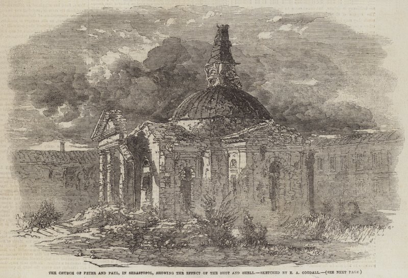 La Iglesia de Pedro y Pablo, en Sebastopol, mostrando el Efecto del Disparo y la Bala de Edward Angelo Goodall