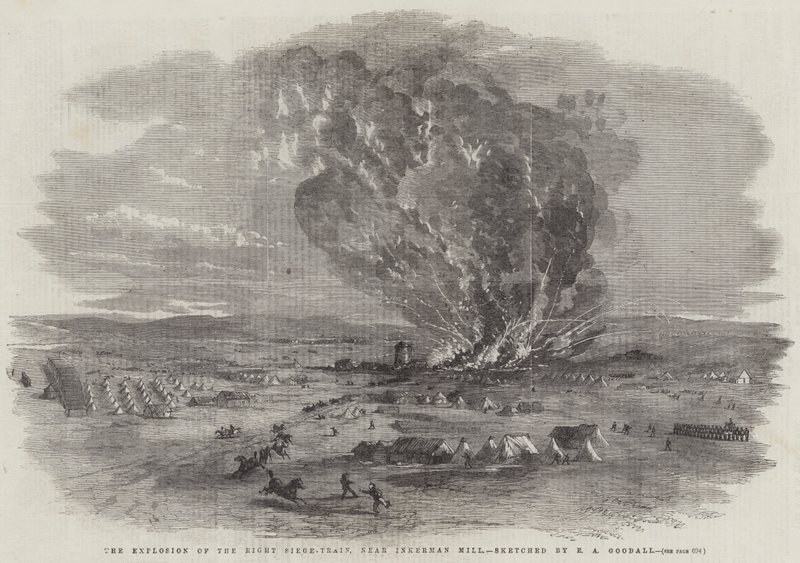 La Explosión del Tren de Asedio Derecho, cerca del Molino de Inkerman de Edward Angelo Goodall