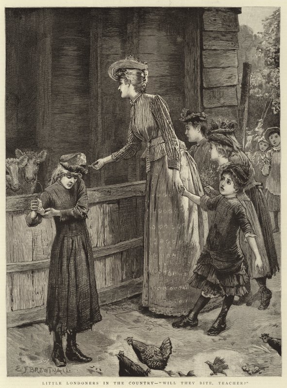 Pequeños londinenses en el campo, ¿morderán, maestro? de Edward Frederick Brewtnall
