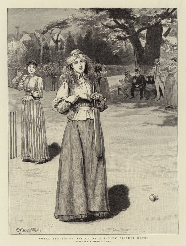 ¡Bien jugado!, un boceto en un partido de cricket femenino de Edward Frederick Brewtnall