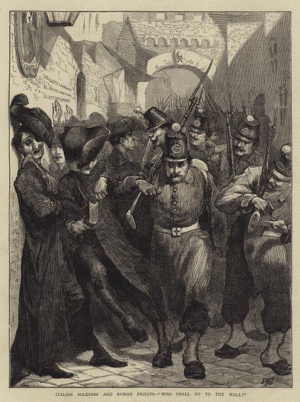 Soldados italianos y sacerdotes romanos, ¿quién irá al muro? de Edward John Gregory