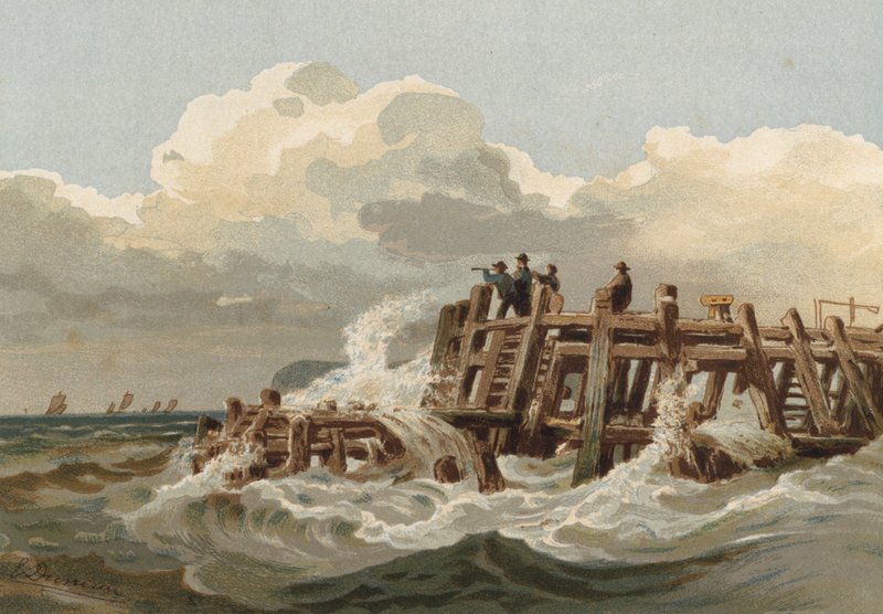 Muelle viejo, pescadores en la vigilancia de Edward after Duncan