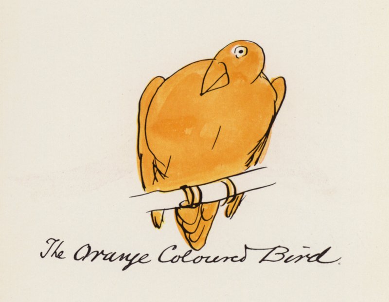 Edward Lear, El libro de los pájaros: El pájaro de color naranja (litografia en color) de Edward (after) Lear