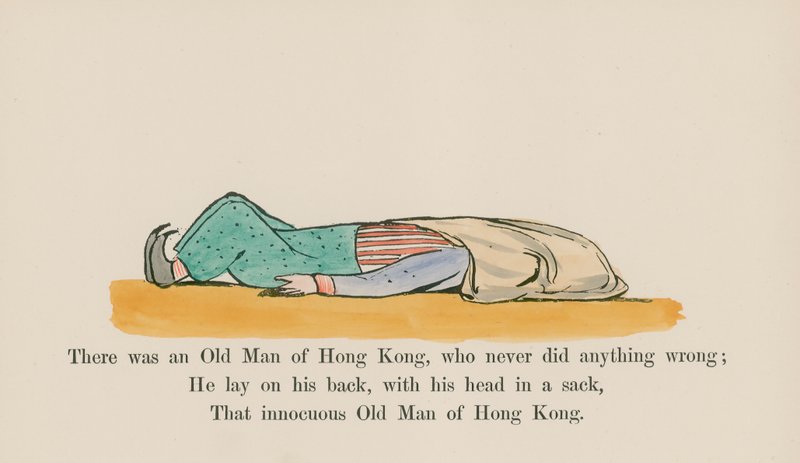 Había un anciano de Hong Kong, que nunca hizo nada malo (grabado en color) de Edward (after) Lear