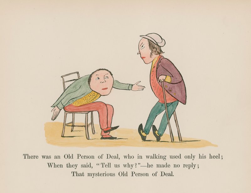 Había un anciano de Deal, que al andar usaba sólo el talón (grabado coloreado) de Edward (after) Lear