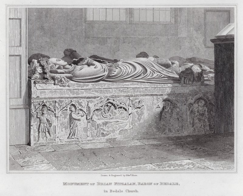 Monumento de Brian Fitzalan, Barón de Bedale, en la Iglesia de Bedale (grabado) de Edward Blore