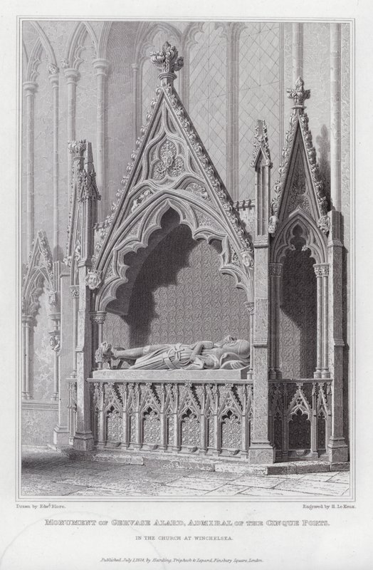 Monumento de Gervase Alard, almirante de los Puertos Cinque, en la iglesia de Winchelsea (grabado) de Edward Blore