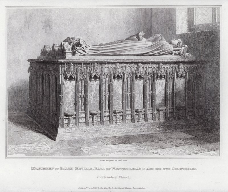 Monumento de Ralph Neville, Conde de Westmoreland y sus dos Condesas, en la Iglesia de Staindrop (grabado) de Edward Blore
