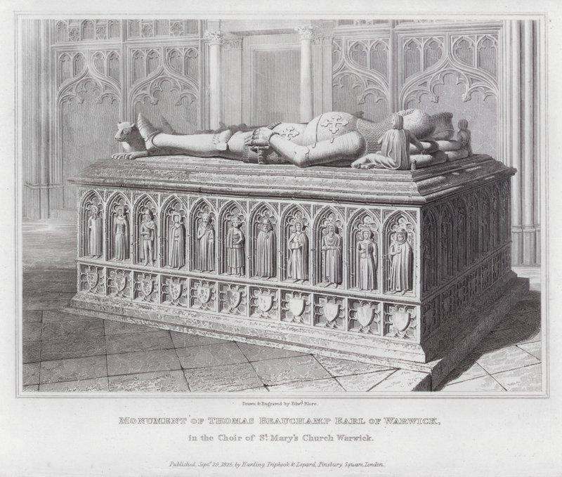Monumento de Thomas Beauchamp Conde de Warwick, en el Coro de la Iglesia de Santa María de Warwick (grabado) de Edward Blore