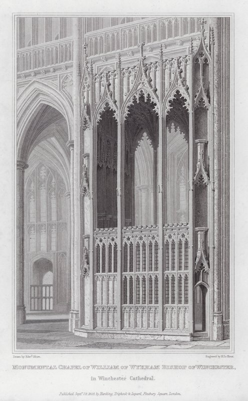 Capilla monumental de William de Wykham, obispo de Winchester, en la Catedral de Winchester (grabado) de Edward Blore