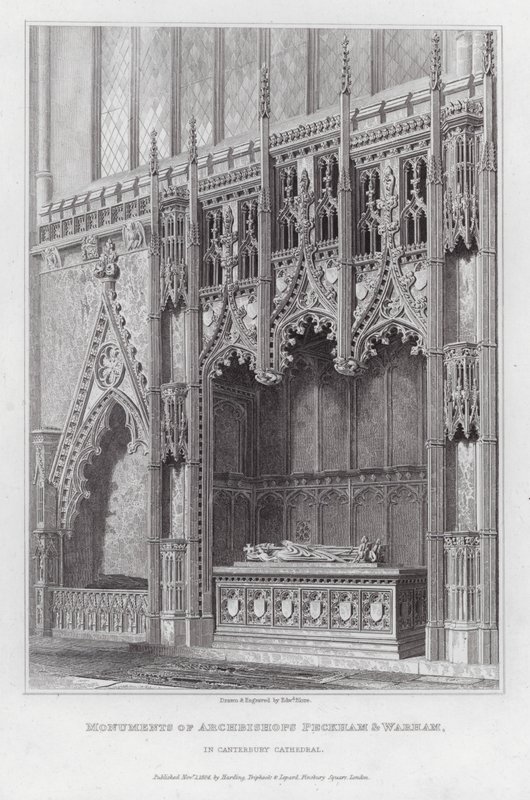 Monumentos de los arzobispos Peckham y Warham, en la Catedral de Canterbury (grabado) de Edward Blore