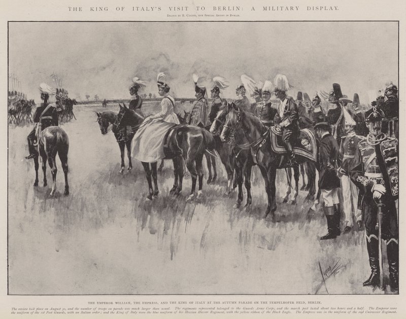 Visita del Rey de Italia a Berlín, una exhibición militar (grabado) de Edward Cucuel